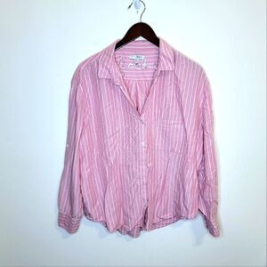 Jachs Girlfriend Pink Striped Button Up Roll Tab Sleeve Top Size XXL